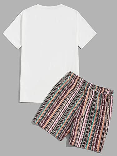 FIOXA /Мъжки облекла от две части, Риза с гео-принтом и къси панталони с завязками на талията (Цвят: многоцветен, Размер: Голям)