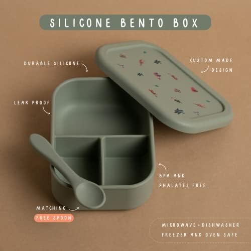 Силиконова кутия за бэнто за по-малките деца - 3 херметически затворени отделения - Могат да се мият в съдомиялна