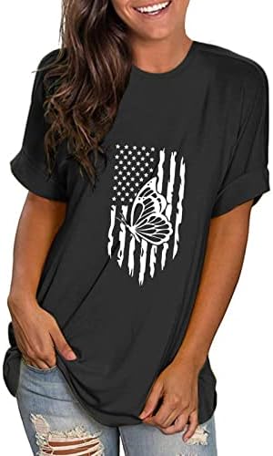 Компресиране Риза Дамски Дамска Риза С Ръчно Рисувани тениски с цепка Отстрани, Пуловер, Блузи С Къс Ръкав, Ден на Независимостта