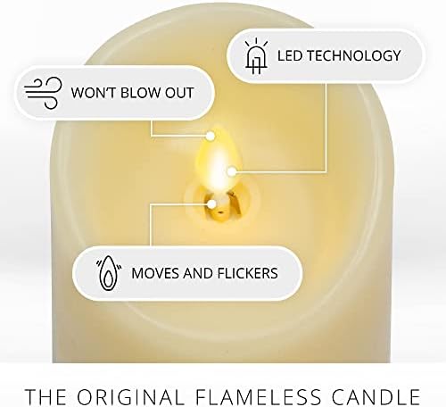 Беспламенная Led свещ Luminara Moving Flame Стълб, И край, От Естествен восък, Без мирис - Слонова кост (4,5 инча)