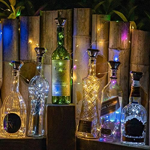 Соларни лампи за бутилки Вино VOOKRY с втулка, 8 опаковки, 20 светодиода, Гирлянди от Сребърен тел, за парти, Коледа, Деня на Майката, украса на сватбен център или на масат