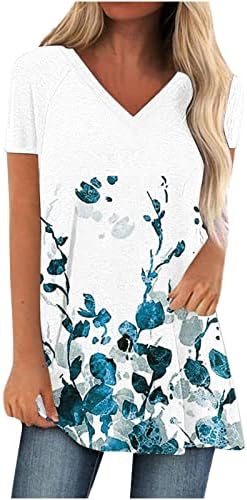 Vneck Тениски за Момичета Есен-Лятото с Къс Ръкав в Цвят Череша Блок Цветен Графичен Обяд Блузи, Тениски Дамски 2023