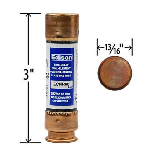 (2 опаковки) Съвместима замяна на предпазители Littlefuse FLNR-60 - Edison с временна закъснение - 60 Ампера 250 - Двоен елемент