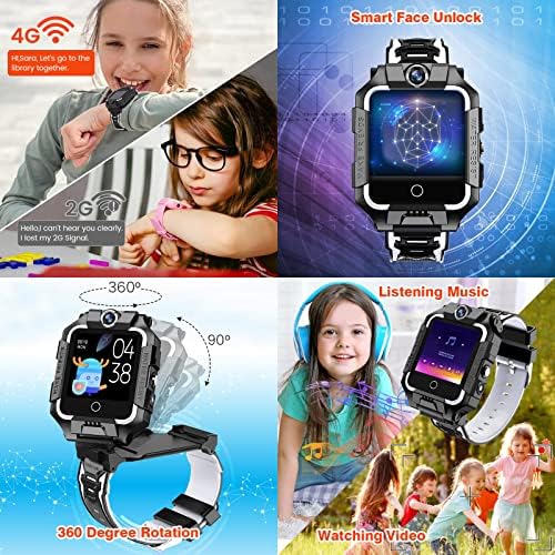 Смарт часовници 4G за деца, Часовници за телефон с GPS тракера, Часовник с камера, Крачкомер за видео чат с 3-бандов