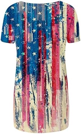 Ризи Ден на Независимостта за Жени, Дамски Туника с Принтом на Американското, Блузи С Къс ръкав и V-образно деколте,