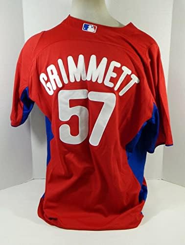 2011-13 Филаделфия Филис Захари Гримметт 57 Използван в играта Червена риза ST BP 9 - Използваните в играта тениски MLB