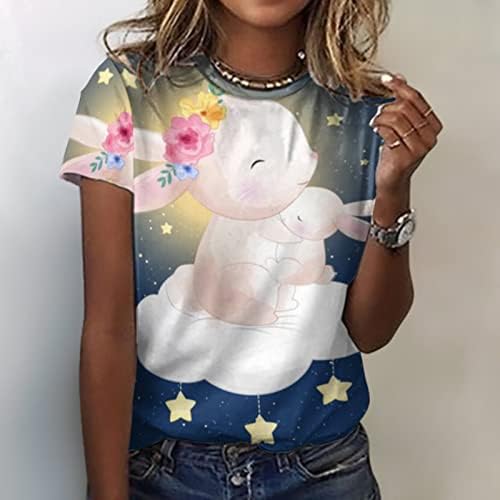 Тениска с изображение на Хубаво Зайче за Жени, Мода Лято Ежедневни Тениска с Кръгло Деколте и Къс Ръкав, Великденски
