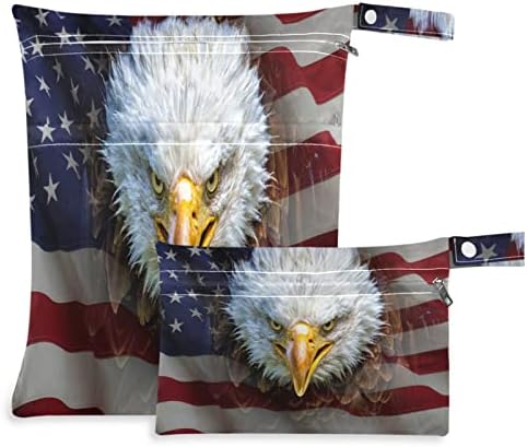 ZZXXB Орел Американски Флаг Водоустойчив Мокра Торба за многократна употреба Текстилен Пелена Влажна, Суха Чанта