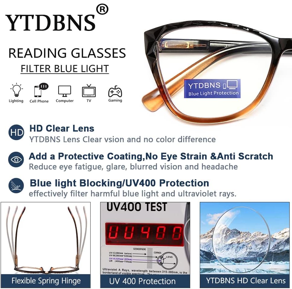 YTDBNS 5 Опаковки Очила за четене Котешко око, Блокер Синя светлина Очила с пружинным тръба на шарнирна връзка,
