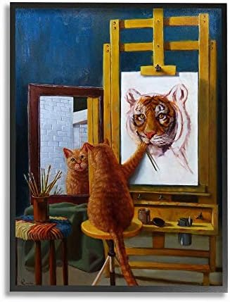 Колекция аксесоари за дома Stupell Cat Confidence Автопортрет под формата на Тигър в рамка, с гордост произведени в САЩ - Многоцветен,