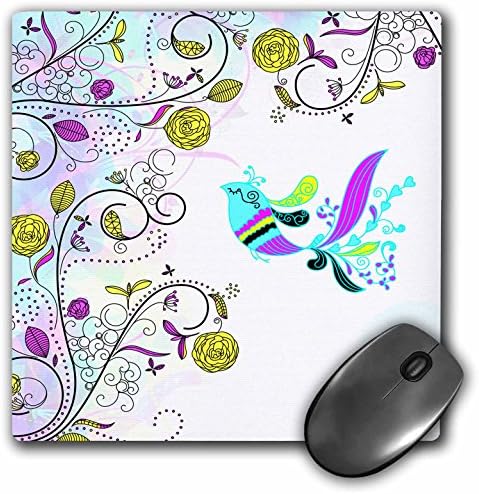 Подложка за мишка 3dRose LLC с размери 8 x 8 x 0,25 инча, Цветовата гама CMYK, Модерни Флорални композиции и Декоративни Странни птици, Векторен дизайн на природата (mp_116170_1)