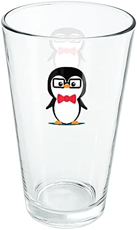 Персонализирана По Поръчка Сладък Пингвин-Маниак е на 1 Линия с Очила, 16 унции, Пинта, Закалено Стъкло, Печатен дизайн и