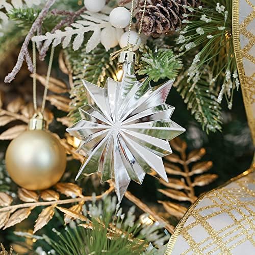 Комплект бижута за Коледни топки WBHome 70ct Разнообразни - Бяло и Златно, Нечупливи Украса за Коледната Елха, Коледен Празничен Декор, Куки в пакет