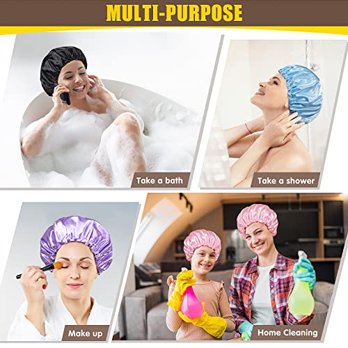 Регулируеми Шапки за душ от 4 Опаковки за Многократна употреба с Шапка за душ за жени с Дълги коси, Двупластова