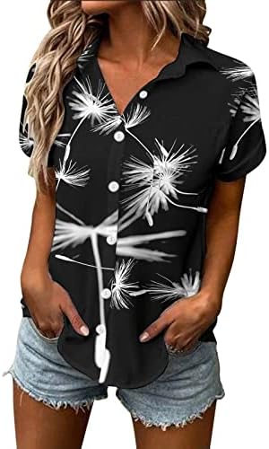 MIASHUI Тениска с кръгло деколте, Дамски Пролетно-Лятна Тениска с Флорални Принтом, Къс Ръкав, V-образно деколте,