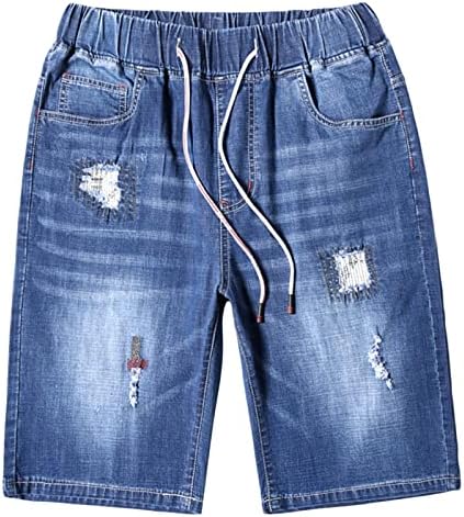 Мъжки Ежедневни Скъсани Дънкови къси Панталони с Еластичен ластик на кръста, Къси Дънки Moto Distressed Jean, Къса с дупка (Светло синьо, XX-Large)