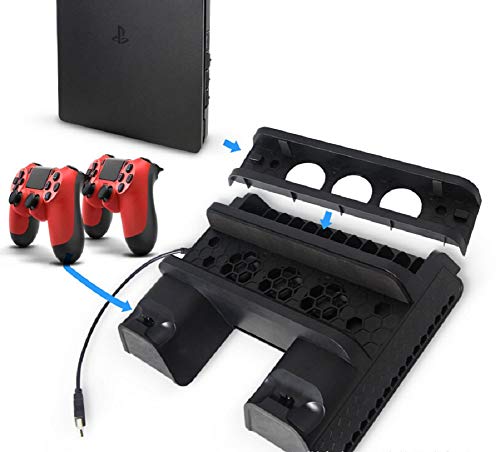 Вертикална Поставка DOBE, докинг станция-охладител за зареждане с двама ръководители с охладителната система и зареждане и съхранение на игри за Playstation 4/PS4 Slim/PS4 Pro Serie