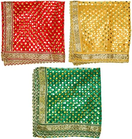 Комплект за творчество Aditri от 3 Чунари, Декоративна тъкан Пуджа Чунни Чунар (Размер:- 36 инча x 18 инча) Мат Аасан за рамка