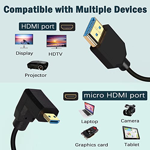 PNGKNYOCN Къс кабел 8K Micro HDMI-HDMI, ъгъл на наклона и 90 градуса надолу 1 ФУТ /0,3 М ultra-висока скорост