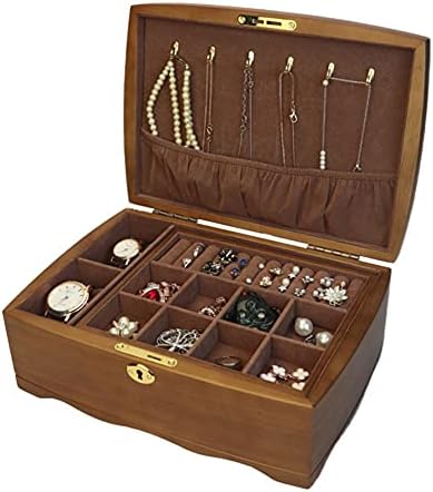 UXZDX CUJUX Топла Дървена Кутия-Органайзер за Бижута с Ключ, Двуслойни Калъфи За Съхранение на Бижута, Дамски Пръстени, Огърлица, Подарък Кутии