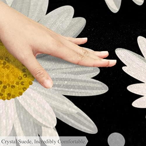 LLNSUPPLY 4-Крак Кръгла Мат площадка с Ниско Дрямка, Модел от бели цветя, Маргаритки, Черни Детски Подложки За проследяването