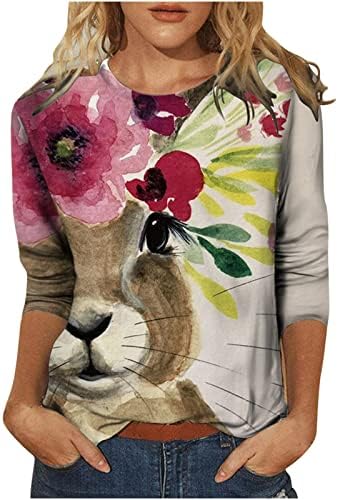 Великденски Риза с 3/4 ръкав за Жени, Тениска с Сладък Заек и Графичен Принтом, елегантно облечен Ежедневна Блуза, Свободни