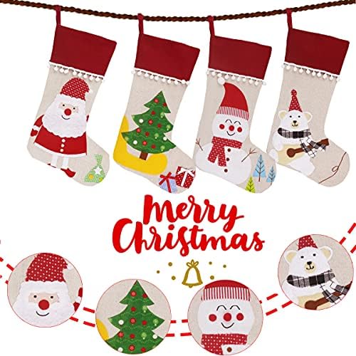 WAEKIYTL Коледни Чорапи 4 опаковки 18Големи Коледни Чорапи от Зебло, Окачени Чорапи за Камината, Коледни Украси за помещения, Коледна декорация за празничната партита (Ч