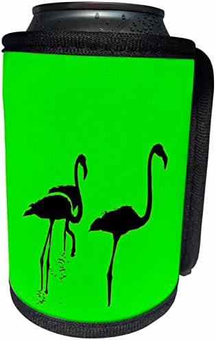 3D - Минималистичен силует Три фламинго Черен цвят На зелена обертке за бутилки-охладители (cc-361119-1)
