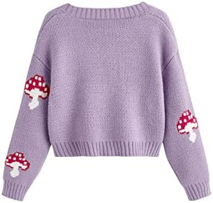 Пуловер с V Образно деколте и Приятен Графичен принтом SweatyRocks за момичета, Вязаный Жилетка копчета Отгоре