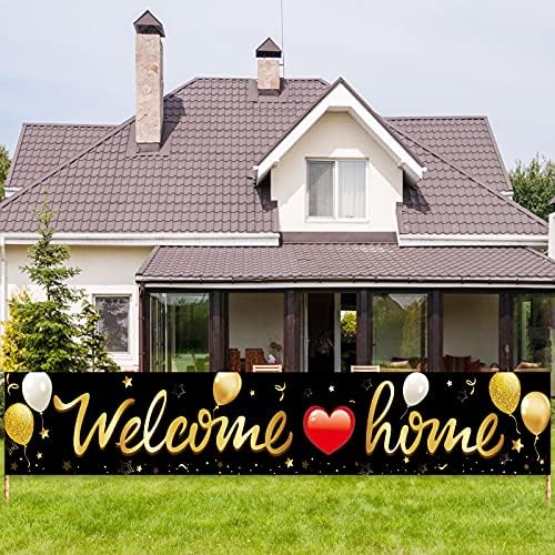 Украса Банер Добре Дошли у дома, Черен на Златен Знак за Добре Дошли у Дома, Milkomus Знак за Външна Декорация,