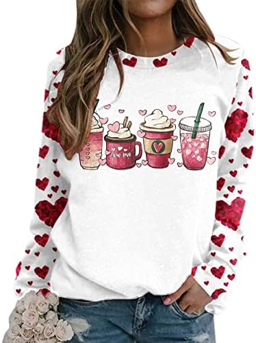 Дамска тениска с Цветен Модел във формата на Сърце, Ежедневни Блузи с Дълъг Ръкав, Блуза с Принтом В Деня на Св. Валентин, широки Панталони, Ризи
