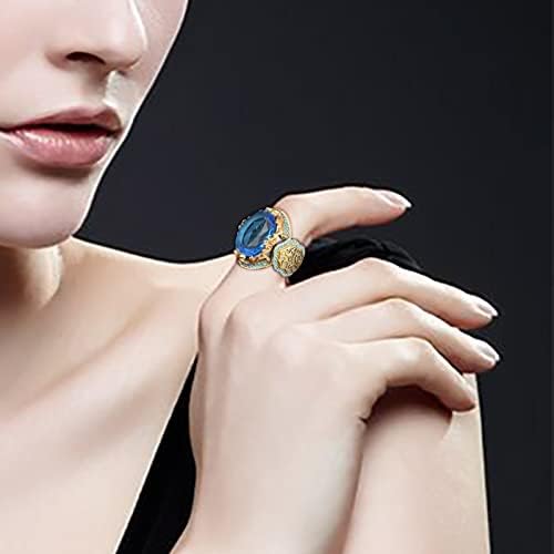 Пръстен за палеца за Жени, Синьо Позлатените на Висококачествена Бижутерия Пръстен Със Скъпоценния Камък, два цвята