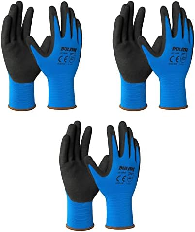 Предпазни работни ръкавици DULFINE с нитриловым покритие от микропены - 3 чифта в опаковка, Безшевните Потници найлонови ръкавици