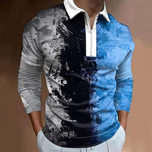 XXBR 2022 Нови Мъжки Ризи Поло с Дълъг Ръкав 1/4, Блузи за Голф с цип С Цветен Блок, Спортни и Ежедневни Дизайнерска Риза в