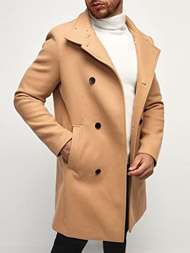 Мъжки якета QYIQU - Мъжки Двубортное палто с наклонени джобове (Цвят: каки, Размер: Малък)