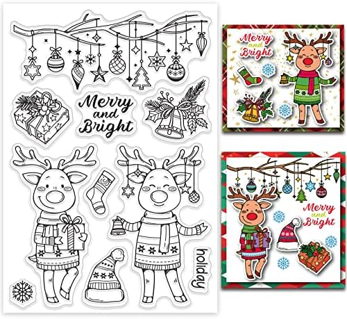 INFUNLY Коледна Тема Прозрачни Печати Весела Коледа Зимни Прозрачни Печати Лосове Елен Подарък Прозрачни Гумени Печати Печат за Направата на Картички, направи си САМ