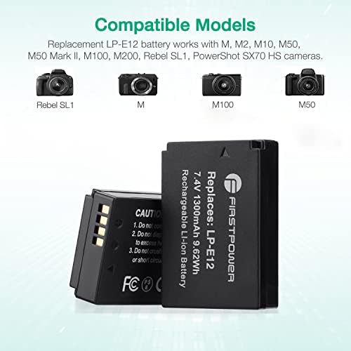FirstPower с 2 батерии LP-E12 и двойно зарядно устройство за USB съвместими с цифровите фотоапарати на Canon EOS M, M2, M10,