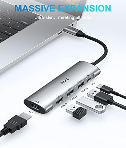 Хъб USB C, Многопортовый USB адаптер C хъб AorZ 5 в 1 USB c-ключ с пускането на 4K, HDMI, портове USB 3.0 / 2.0, зарядно