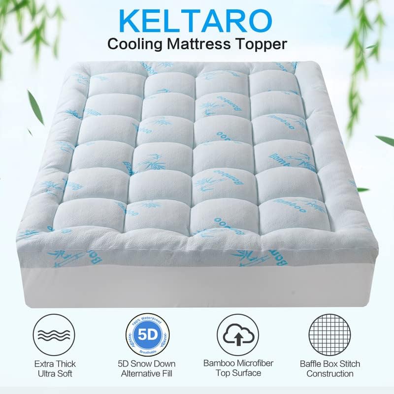 Матрак цилиндър от особено дебел бамбук KELTARO Twin Size за Единично легло, Охлаждащ матрак цилиндър, Калъф от Мек Плюшено