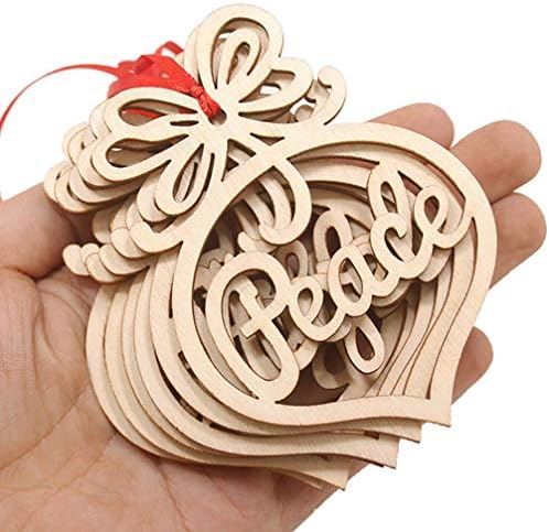 Amosfun 12шт Коледни Дървени Орнаменти, Недовършена Естествен Дървен Парче Подарък Бележки От Дърво, Декорация