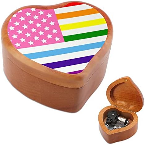 ЛГБТ Гей Гордост Флаг на САЩ Завийте Музикална Ковчег Реколта Дървена Музикална Ковчег В Формата на Сърце Играчки, Подаръци, Декорации