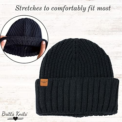 Дамски шапка Britt's Knits За студено време, Двупластова Класическа Вязаная Шапчица с белезници, Един Размер Подходящ за повечето