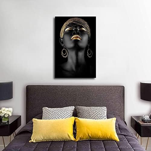 Африканско Изкуство, Черно и Златно Модерна Жена Платно, Стенен Декор за Дома-LYYUI (08 × 12 см в рамка)