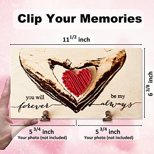 Подарък OMGGIFT на годишнина от сватбата от дърво/Памук - Снимка-Клипове с Пирографией и Сърце от Памучни нишки -