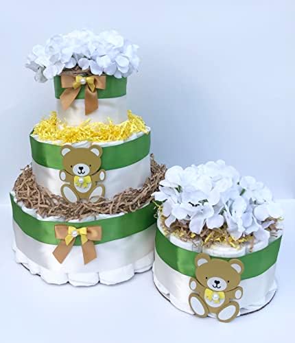 Мини-торта от памперси - централна украса В стил плюшено мече - Неутрално-Детски душ -подарък