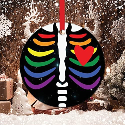 Украсата на Елхата Украшение Дъгова Гордостта на ЛГБТ Сърдечни Украса на ЛГБТ Коледни Коледни Декорации Пансексуал Трансгендер ЛГБТК Гей Преливащи се цветове Кръ