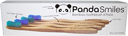 Бамбук четка за Зъби Panda Smiles За възрастни, Мека Синя и Зелена, Четири опаковки