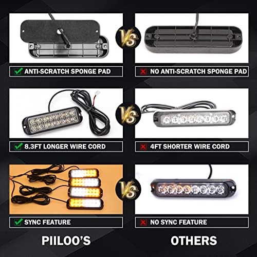 PIILOO LED Кехлибар и бял Комплект стробоскопов Авариен Водоустойчив 8 светодиода и 16 светодиоди Ультратонкая Функцията за