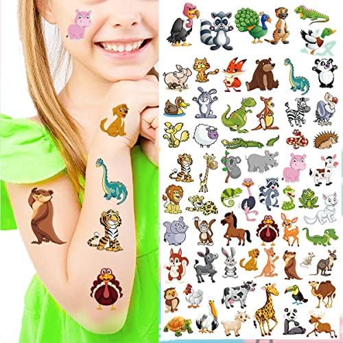 Временни татуировки с животни, за деца - 10 Листа, които не са токсични Етикети с Фалшиви Татуировки на Мультяшную тема, Водоустойчив Татуировка за деца, Подаръци за ?