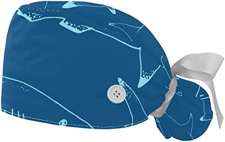 2 Опаковане на Работни шапки за еднократна употреба с Пуговицей, Пъстри Шапки-Търкане с Начесом под формата на Акула, Женски